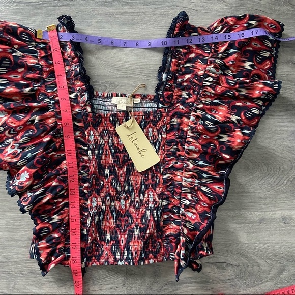 Anthropologie Let Me Be Smocked Crop Top in Red/orange and Navy NWT- Sz S, M & L - Picture 10 of 15